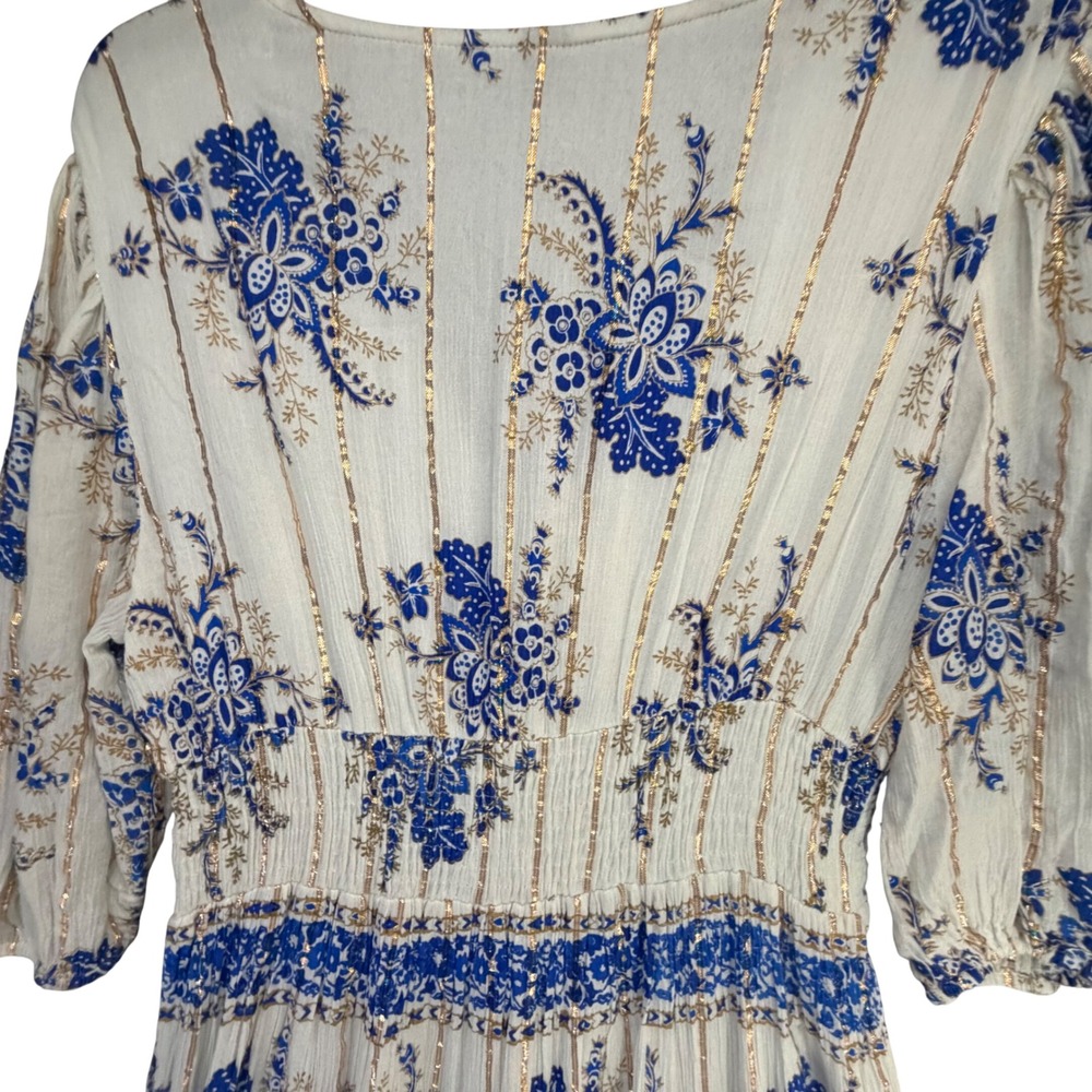 Anthropologie Me 2 Magic Tiered Dress Womens XL Blue Embroidered Tassel Tie Boho - Picture 7 of 15